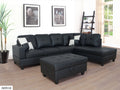 Black Faux Leather Sectional with Storage Ottoman U91743