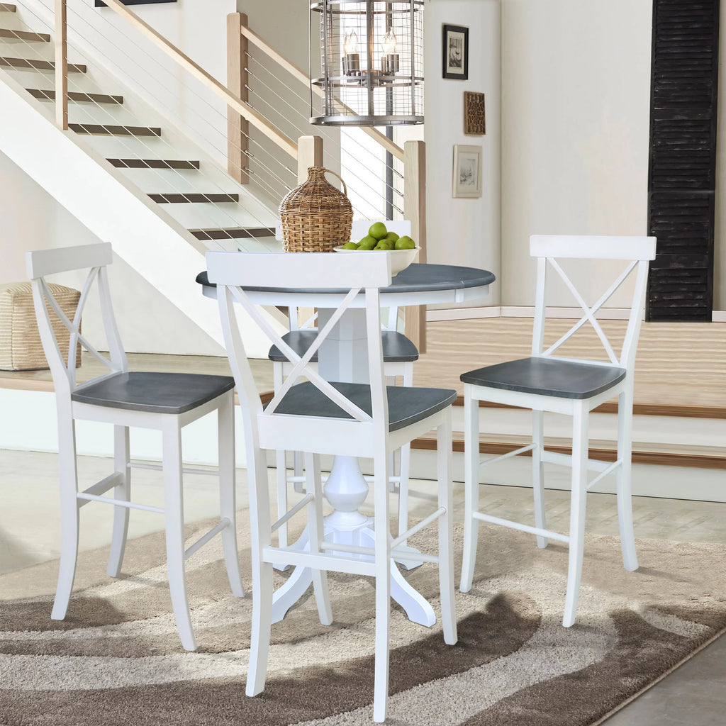 36" Round Solid Wood Extension Dining Table with 4 Bar Height Stools W29190