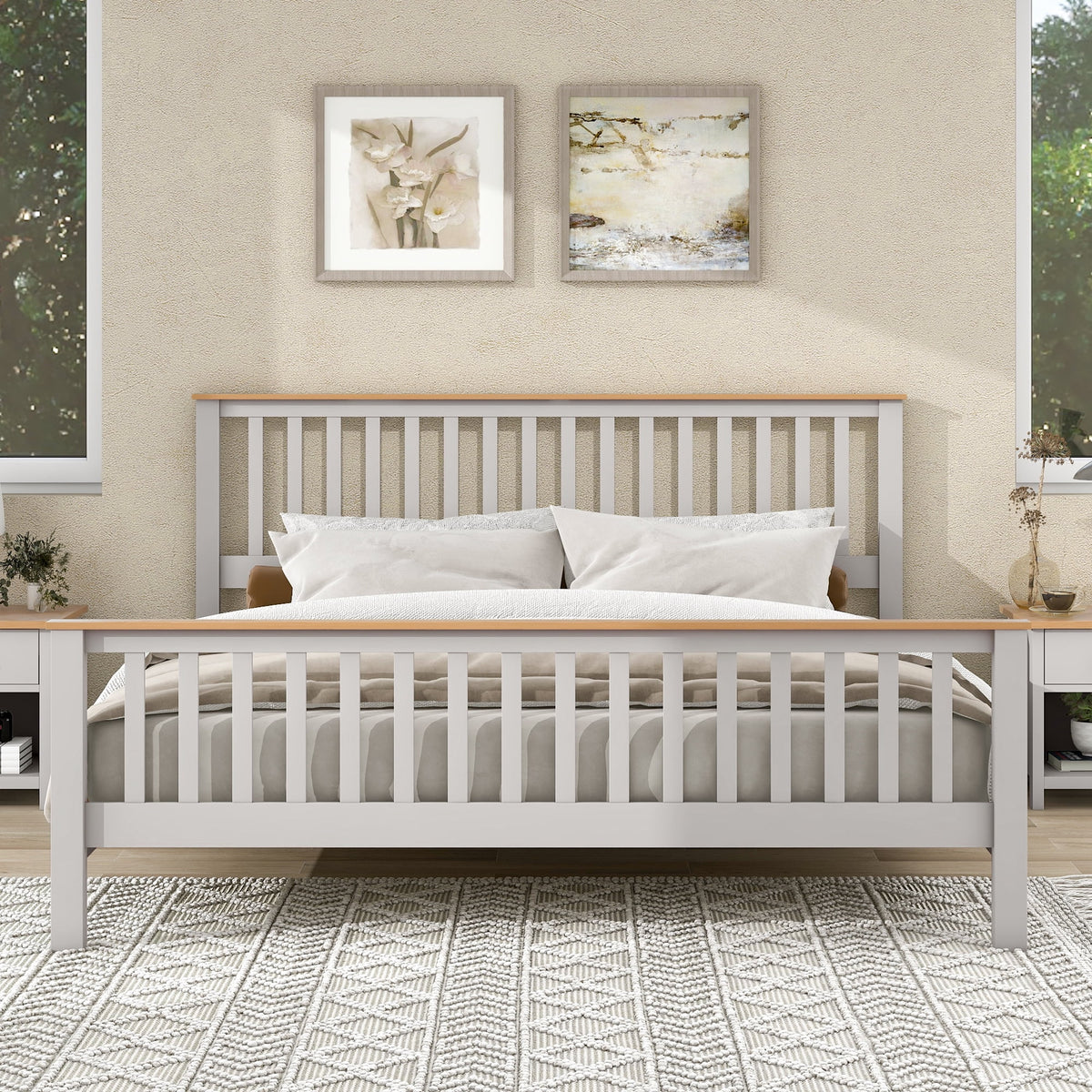 King Size Solid Wood Platform Bed with Headboard Z194