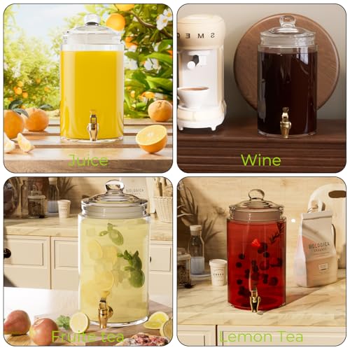 2 Pack 1 Gallon Glass Beverage Dispenser with Stand and Spigot C722
