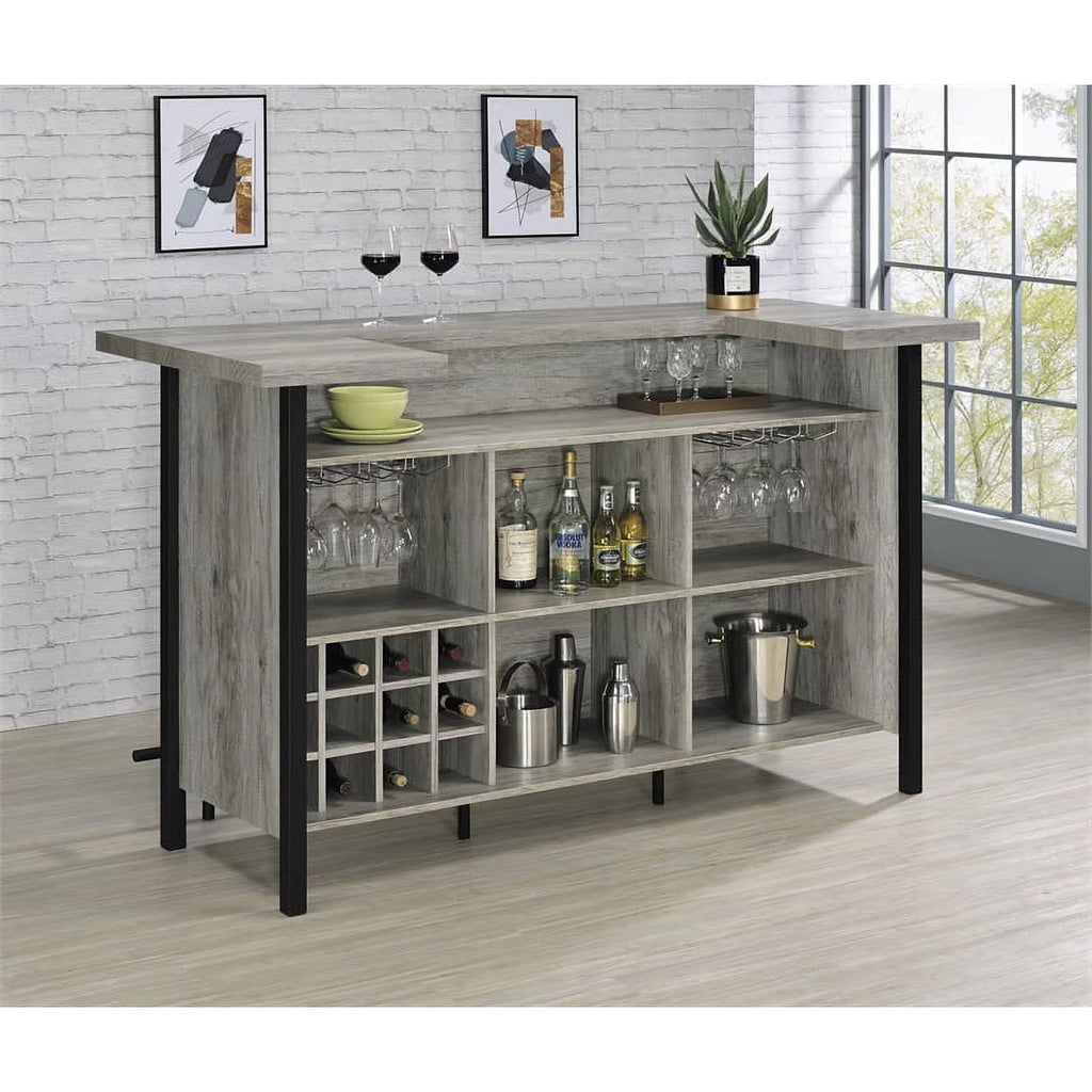 70.75"W Modern Wood Bar Unit in Gray Driftwood/Black Z64701