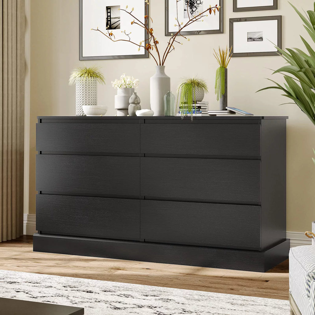 Black 6 Drawer Wooden Dresser E502