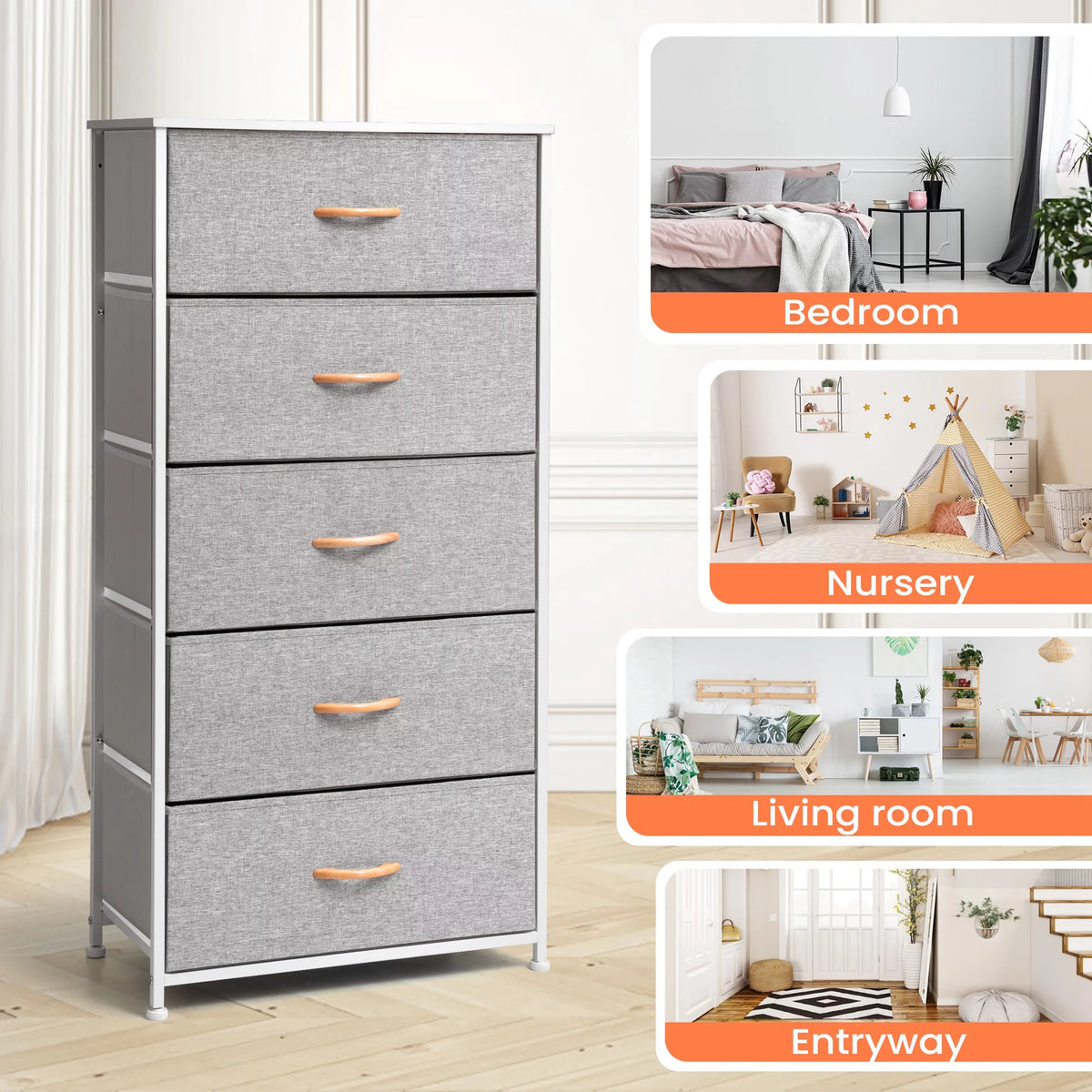 Light Gray 5 Drawers Vertical Dresser T506128