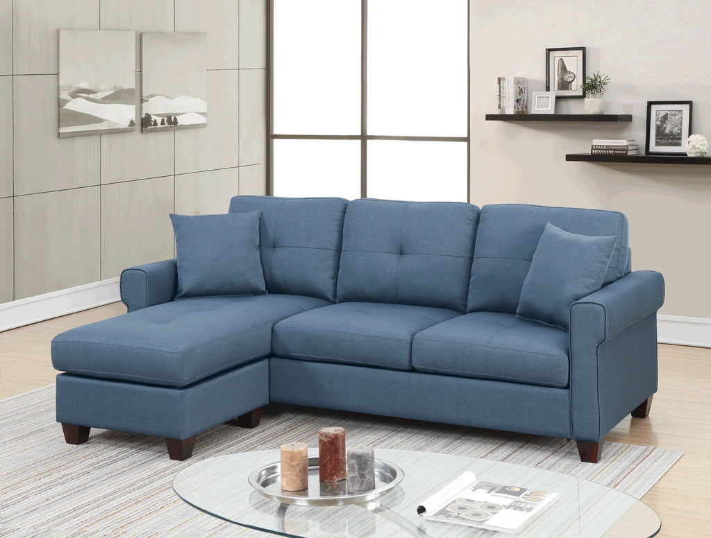2 Piece Fabric Compact Sectional Sofa Set in Blue O3776
