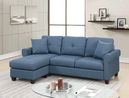 2 Piece Fabric Compact Sectional Sofa Set in Blue O3776