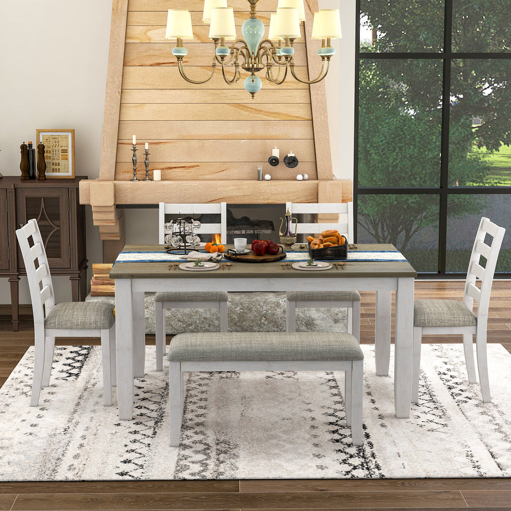 6-Piece Dining Table Set with 4 Upholstered Chairs and Bench J134