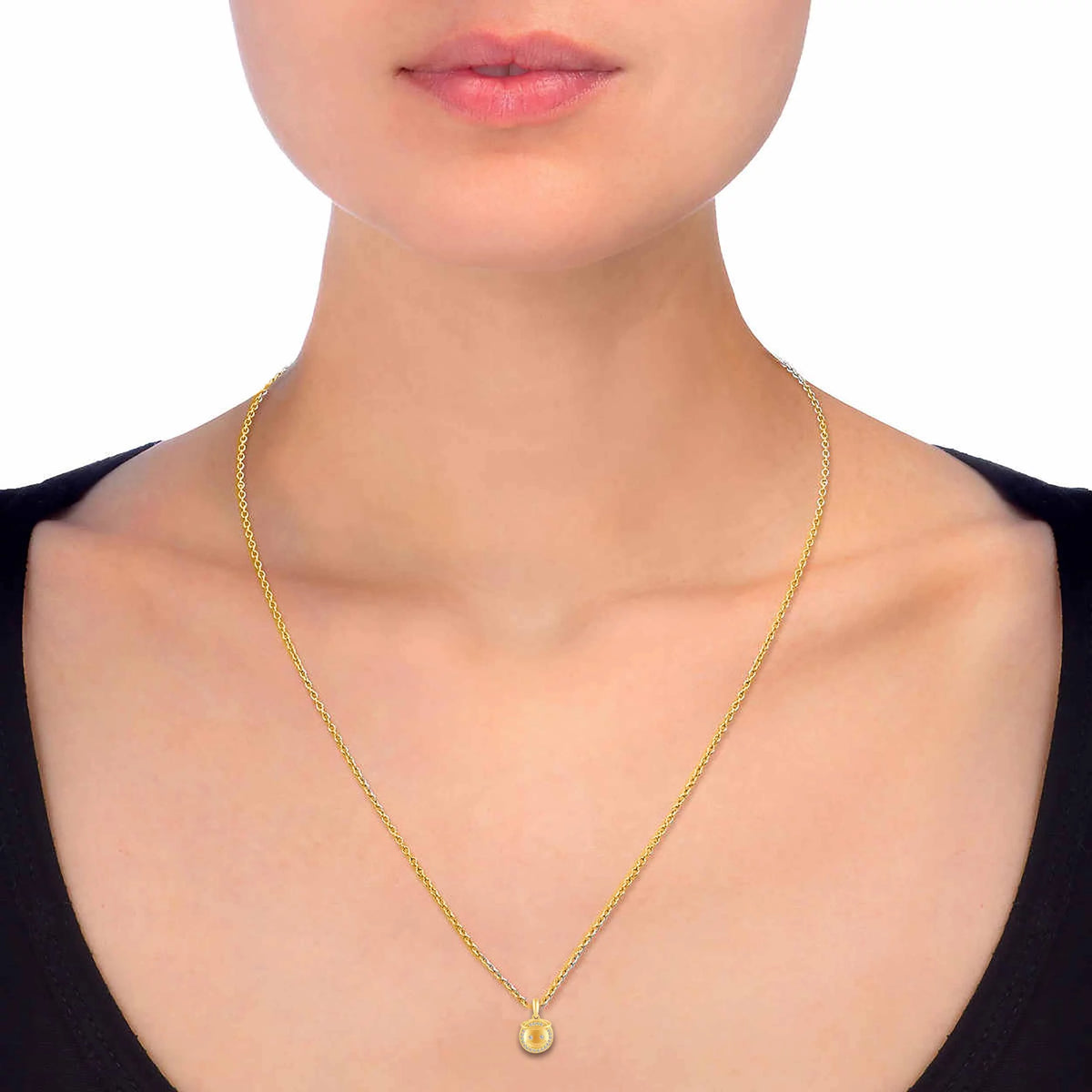 925 Sterling Silver Yellow Gold Face Pendant Necklace Y94334