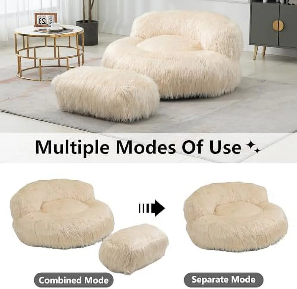 Fluffy Bean Bag Chair with Ottoman U1771