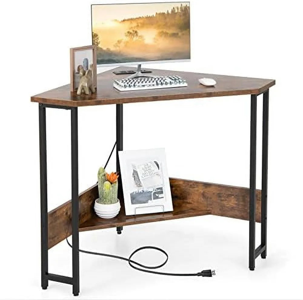 Corner Desk with Power Outlet Triangle Computer Desk C9372