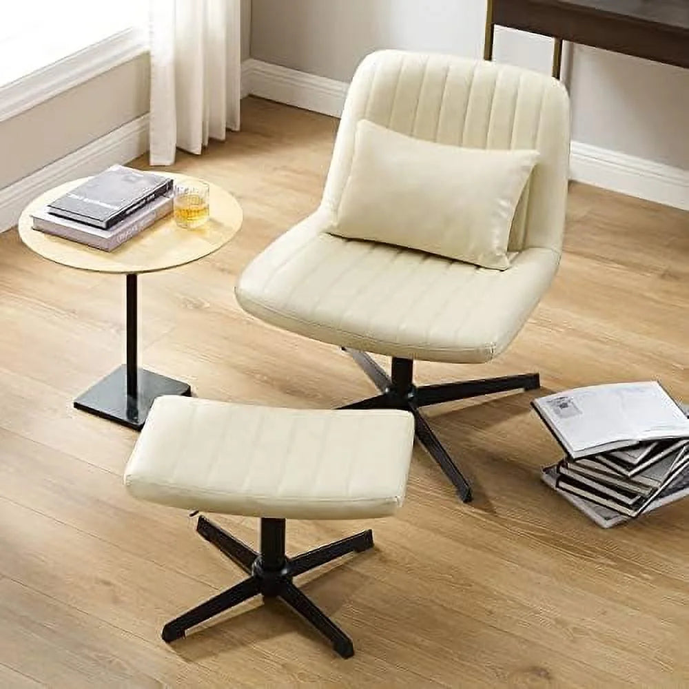 No Wheels Velvet Tufted Rocking Desk Chair with Foot Rest Stool and Lumbar Pillow W586592