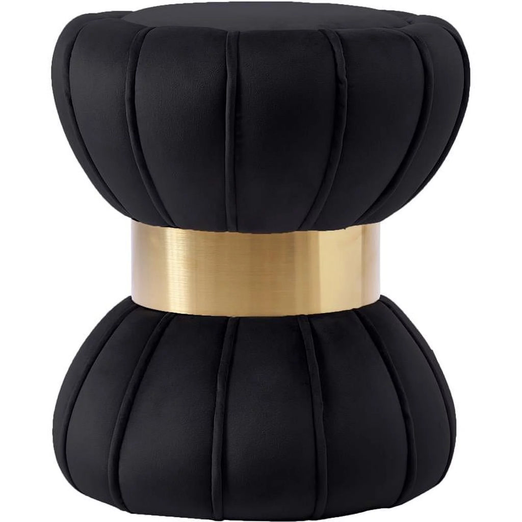 Black Velvet Ottoman Stool J84436