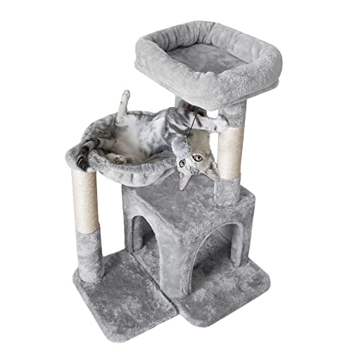 Small Light Gray Cat Tree with Sisal Scratching Post and Hammock Y6908