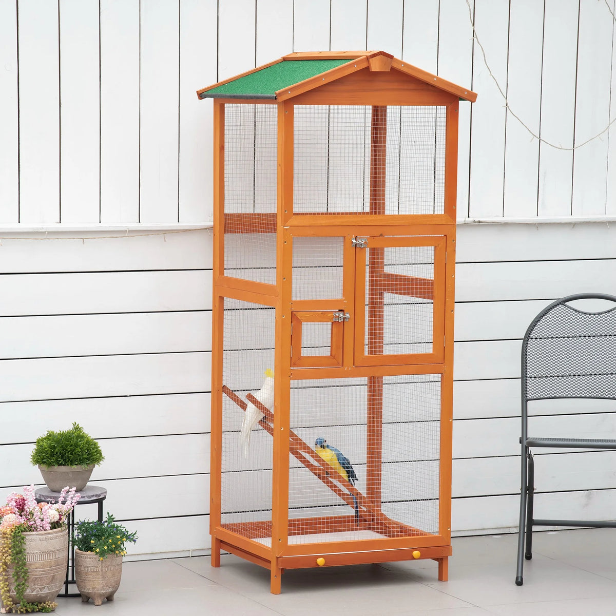 65" Large Wooden Outdoor Bird Cage with 2 Doors Z21426