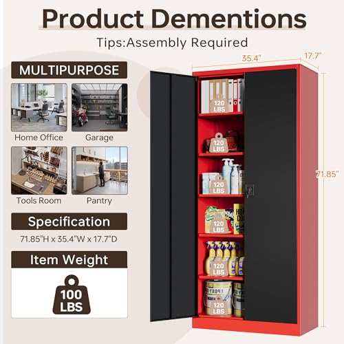 Metal Garage Storage Cabinet with Lock, 36" Tall 2 Door 2 Adjustable Shelves U654
