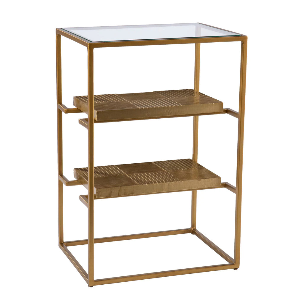 Glass-Top Rectangle End Table with Storage I14173