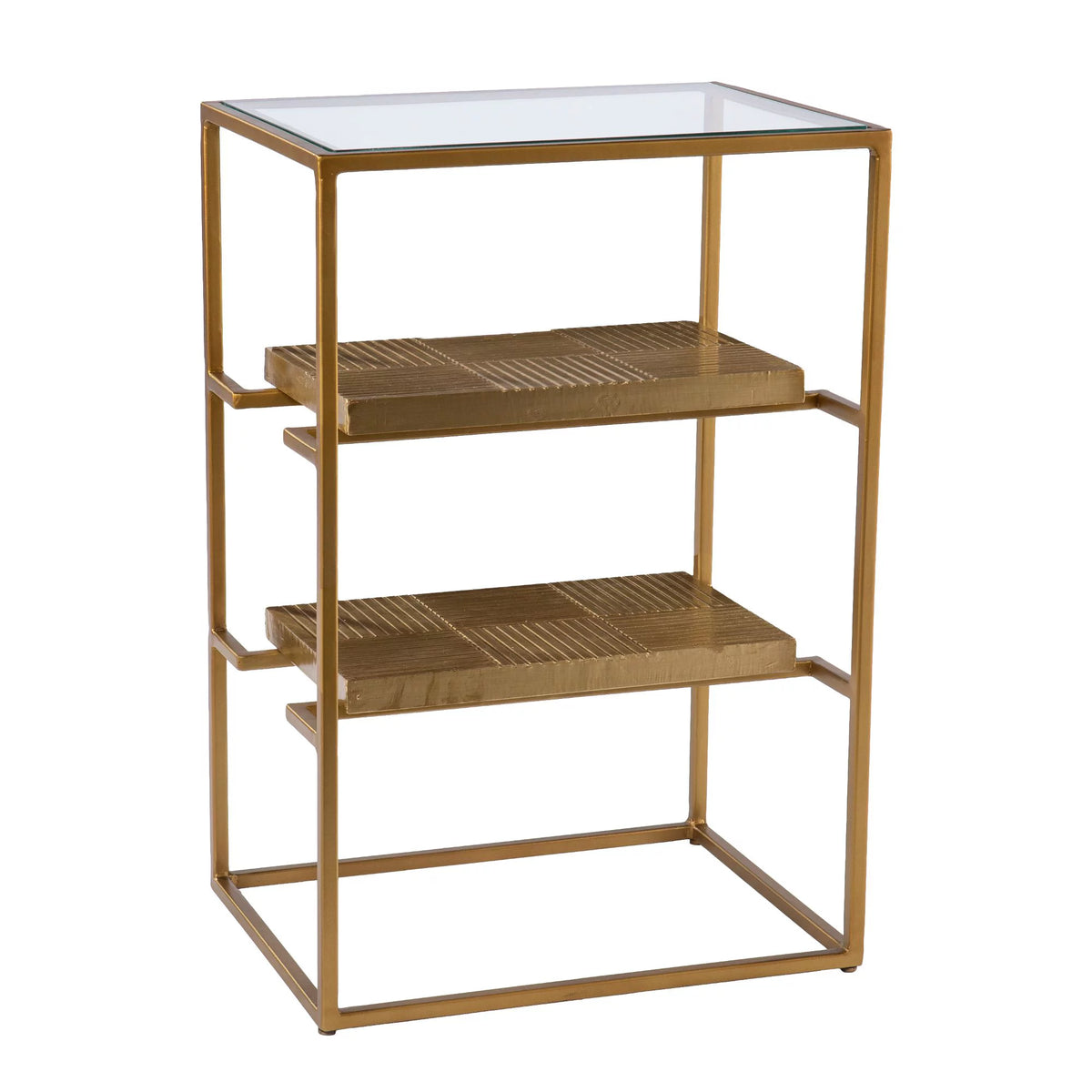Glass-Top Rectangle End Table with Storage I14173