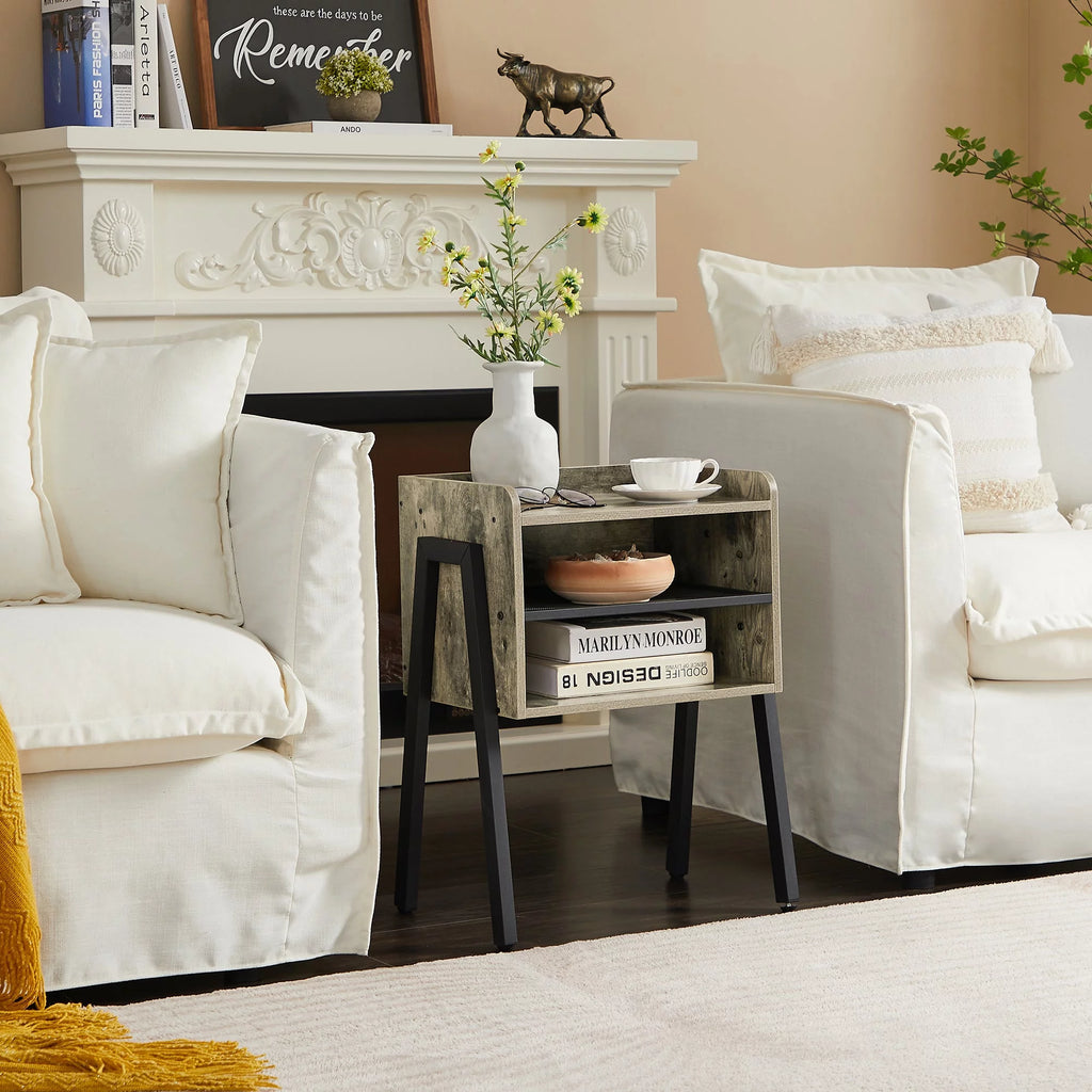 Set of 2 Stackable 2-tier Side End Table Gray R75526