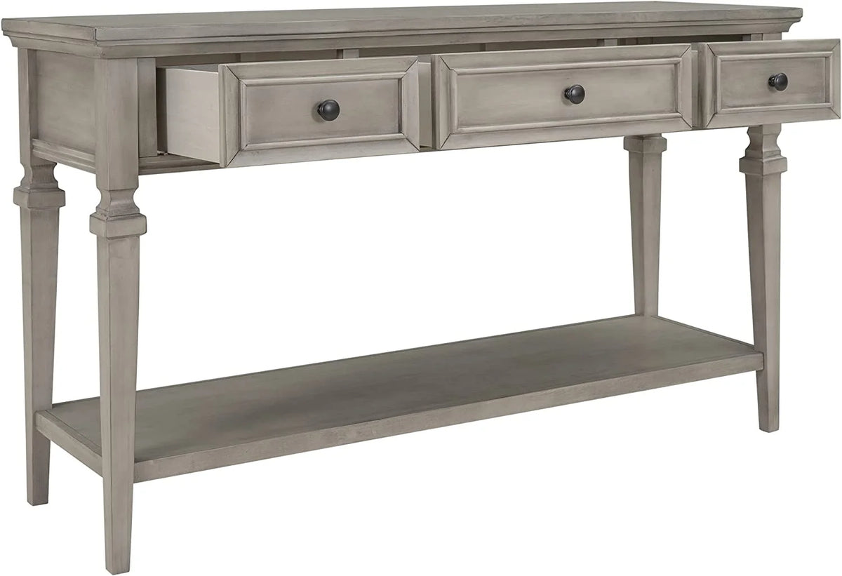 50" Gray Wash Console Table with 3 Drawers and Bottom Shelf E572