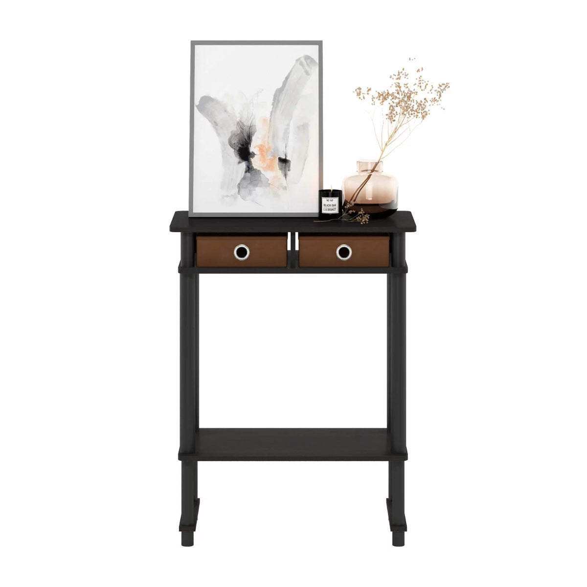 Espresso Brown Console Table with Bin A5332