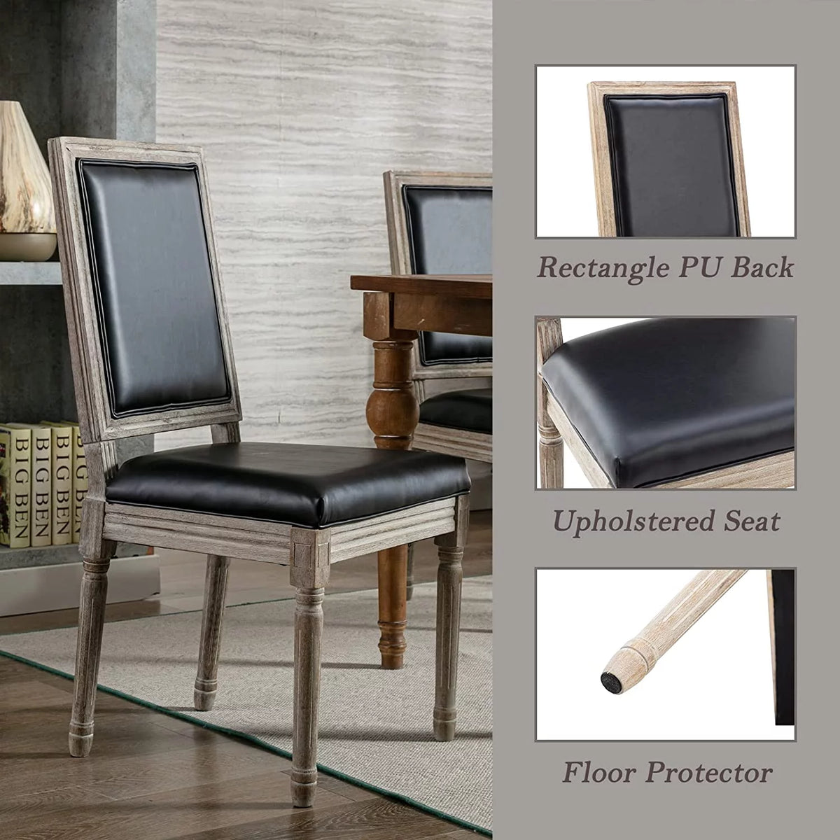 Black Leather Upholstered Dining Chairs Set of 6 V392685