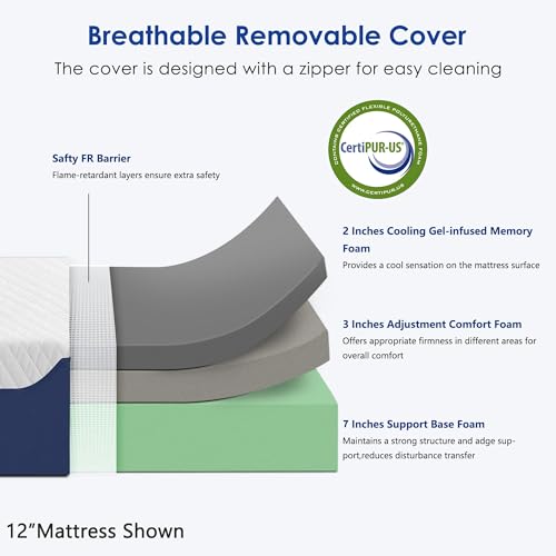 12 Inch Green Tea Gel Memory Foam King Mattress V22555