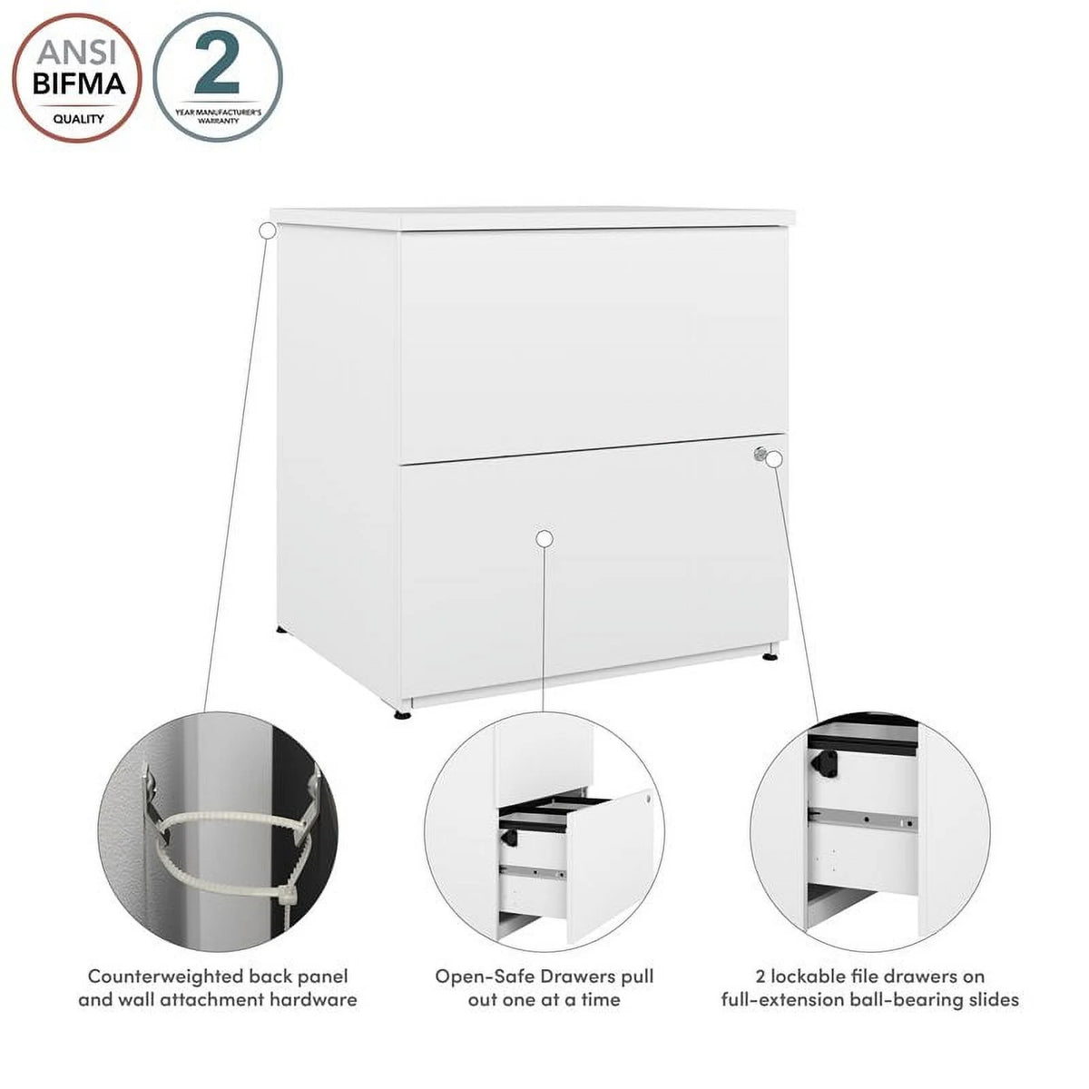 2-Drawer Engineered Wood Lateral File Cabinet in Pure White N741542