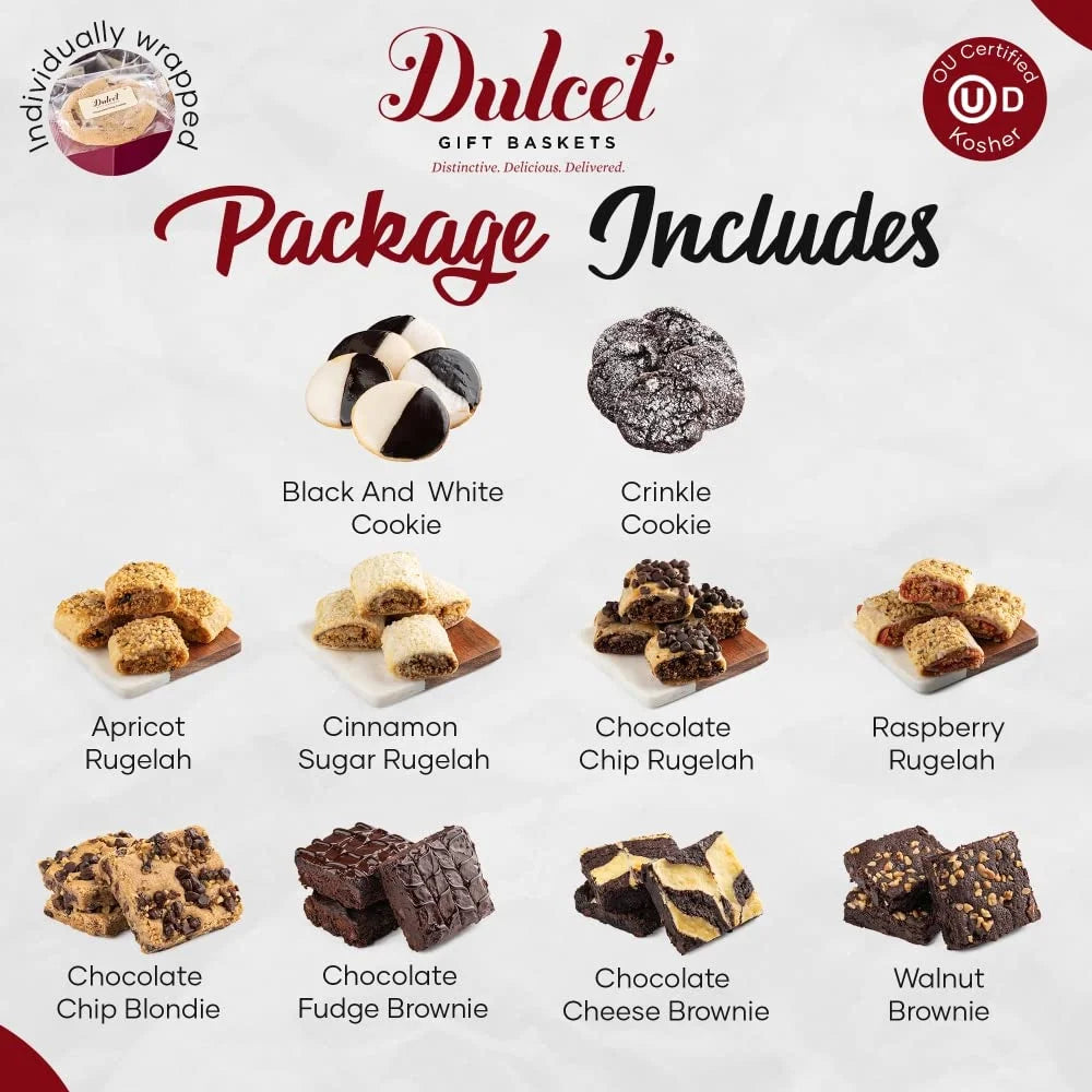 Food Basket with Mini Black and Whites, Walnut Brownies, and Assorted Rugelach V4930
