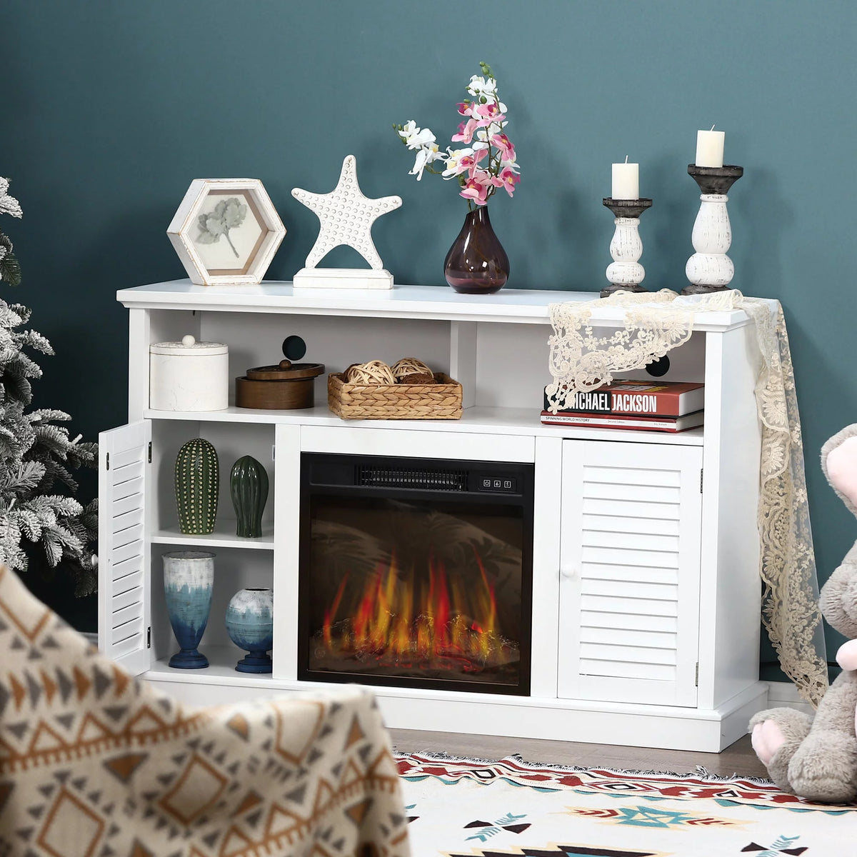 White Electric Fireplace TV Stand B554