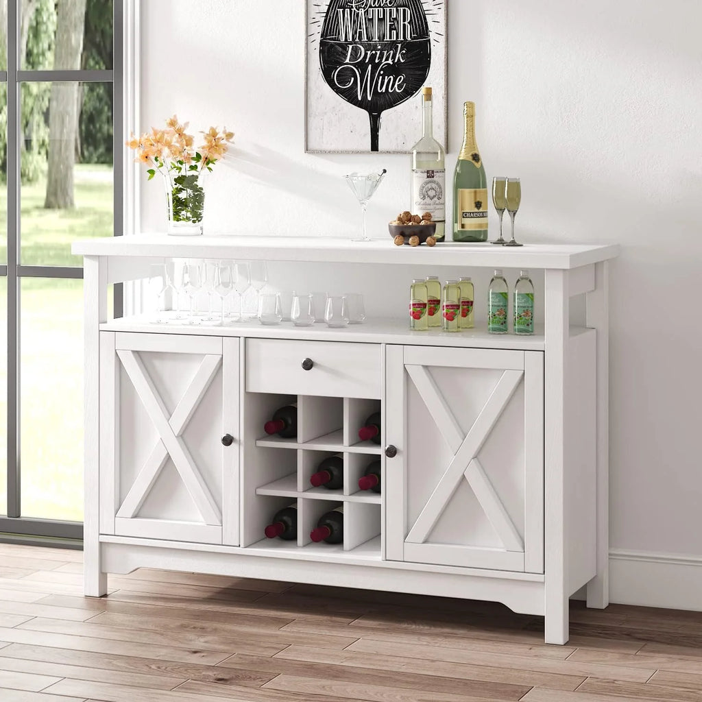 White Coffee Bar Cabinet with 9 Wine Racks N734