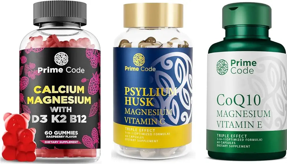 Calcium Gummies with Magnesium Vitamin B12 Vitamin K2 Vitamin D3, Psyllium Husk Capsules, CoQ10 250mg Z12083