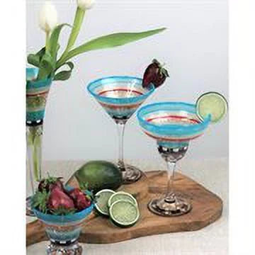 Set of 2 Blue Hand Painted Martini Drinking Glasses M88429