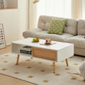 41.34" White Rattan Coffee Table with Sliding Door Storage R75469