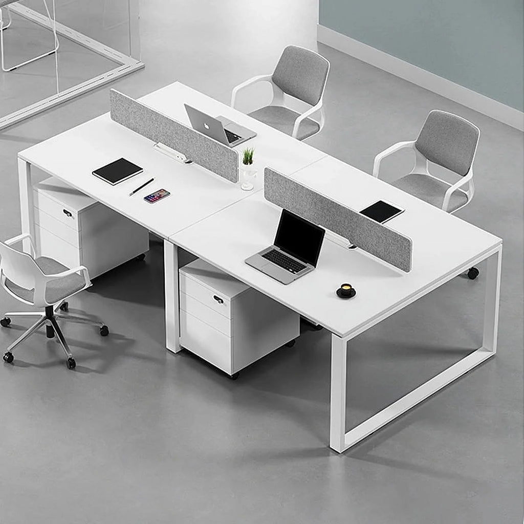 White Wooden Computer Desk with Metal Frame L954853