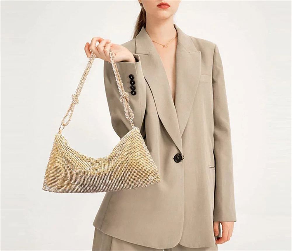 Gold Glitter Rhinestone Crystal Evening Clutch Bag G558