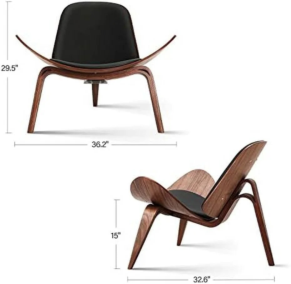 Mid Century Modern Shell Lounge Chair PU Leather Tripod Plywood Accent Chair D881