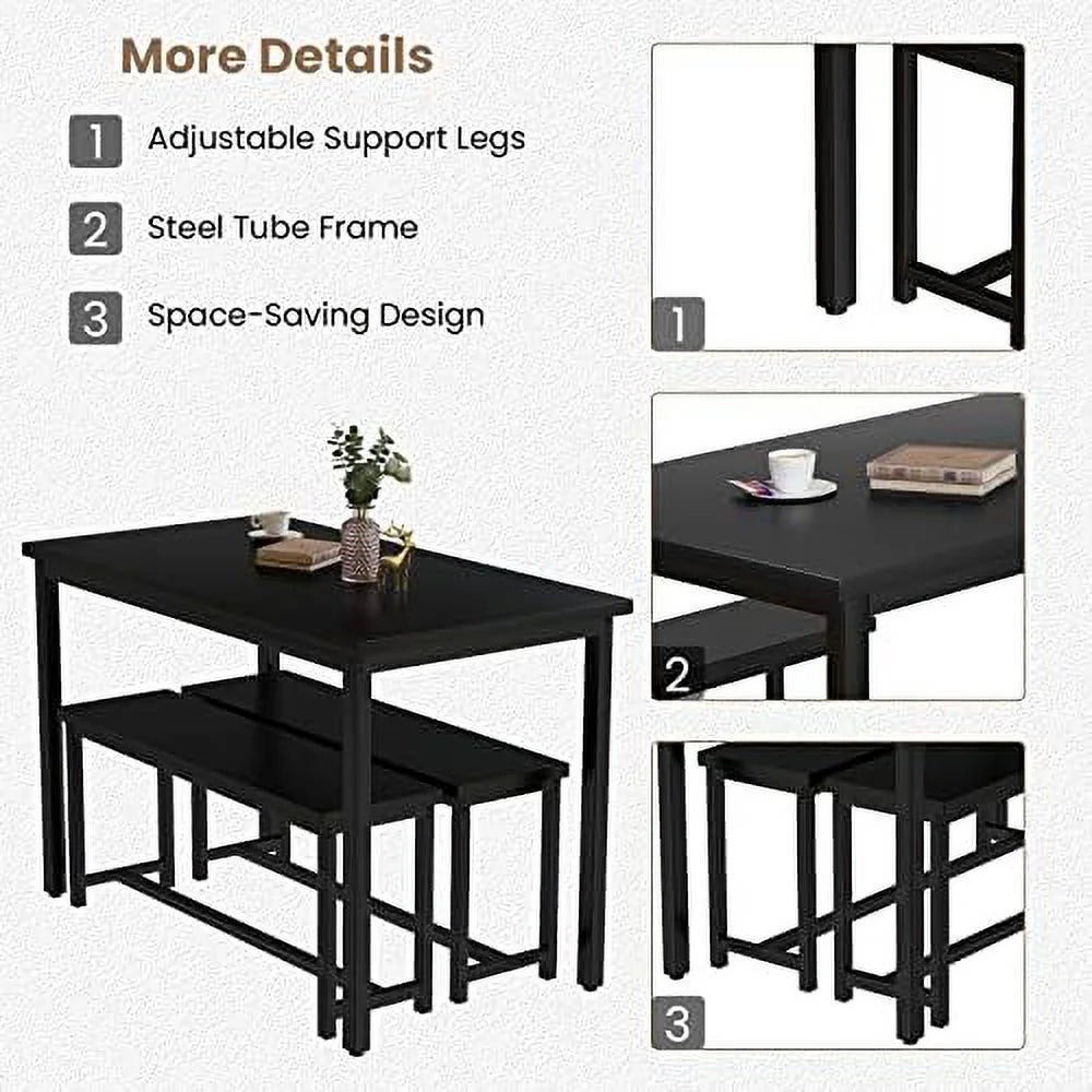 47" 3 Piece Wood Dining Table Set with Benches Y347761