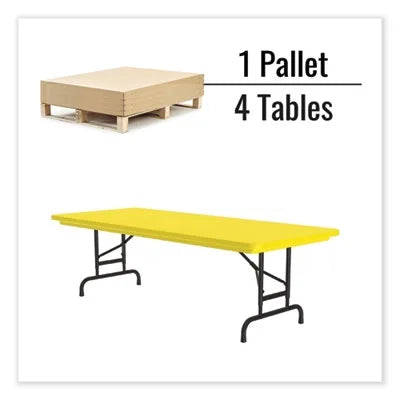 Adjustable Folding Tables, Rectangular, 72" x 30" x 22" to 32", Yellow Top, Black Legs B771