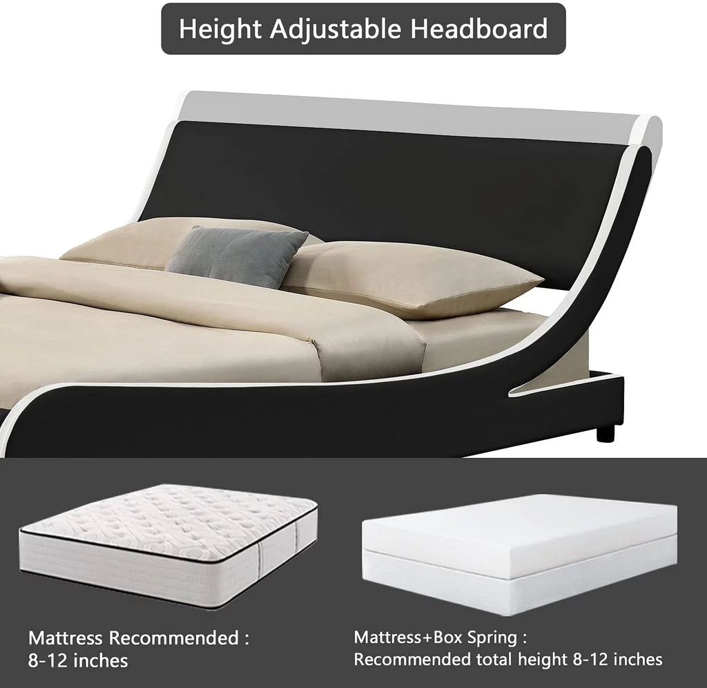 King Size Platform Bed Frame with Adjustable Headboard Y37831