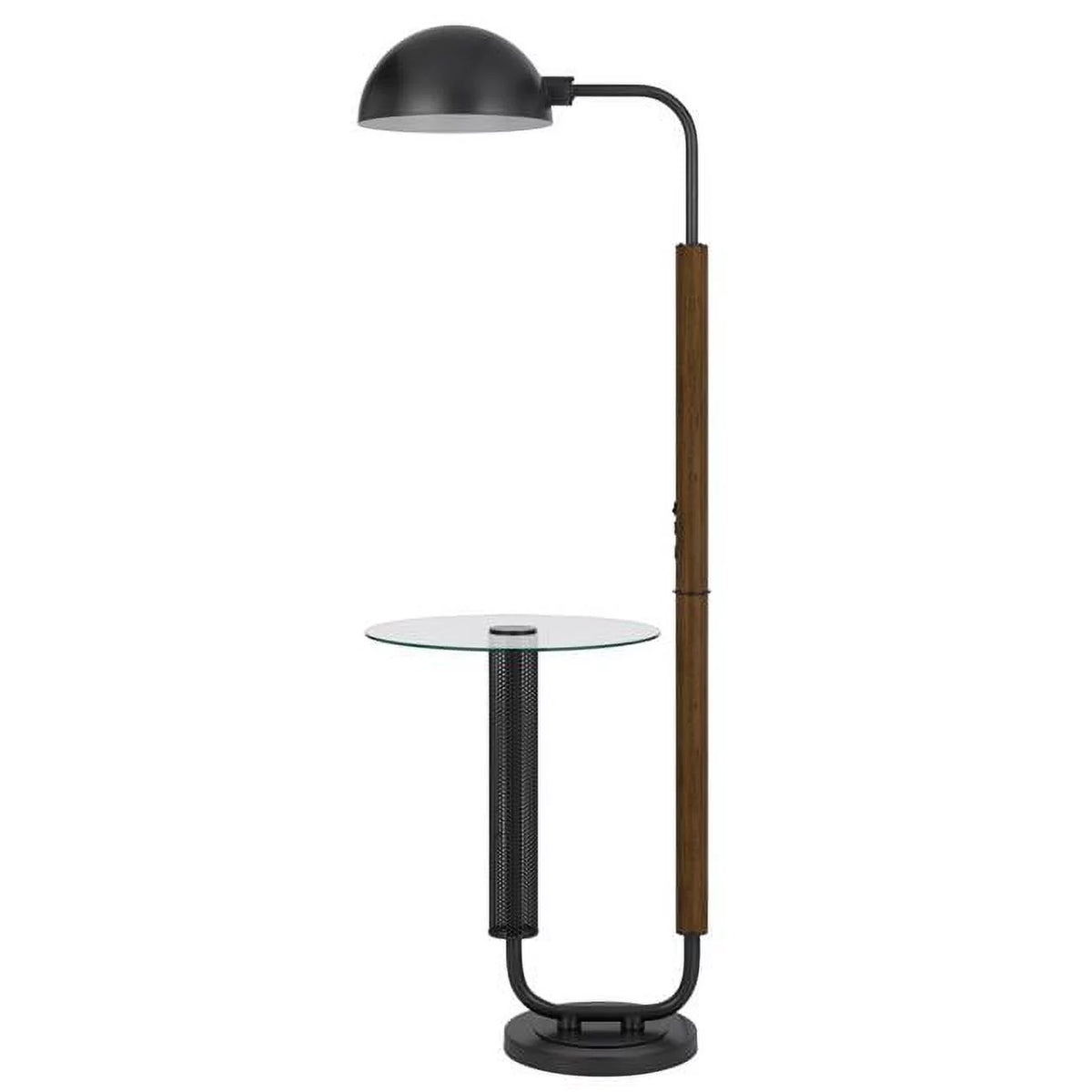 Metal & Rubber Wood Floor Lamp with Glass Tray Table & Metal Shade E22063