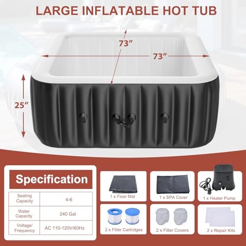 4-6 Person Inflatable Hot Tub with 130 Bubble Jets U70721
