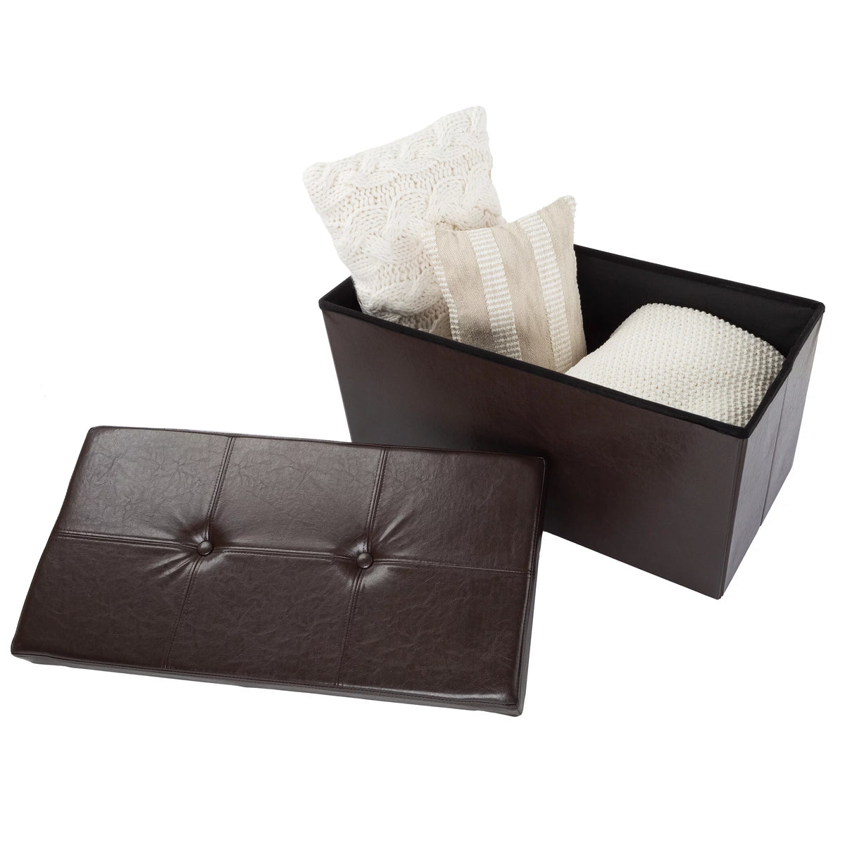 Brown Faux Leather Folding Storage Ottoman with Removable Bin X298597