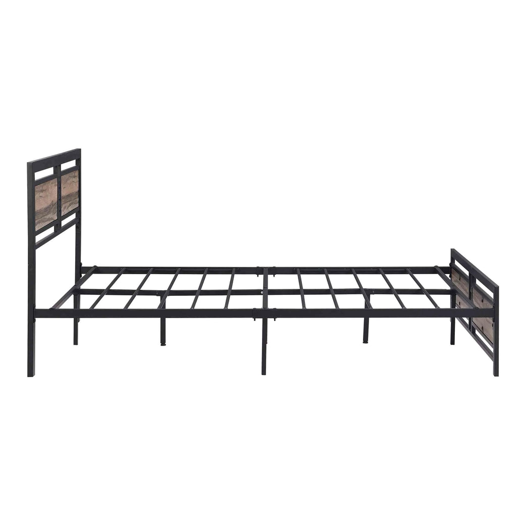 Queen Size Metal Platform Bed Frame with Wood Headboard and Footboard Y26434