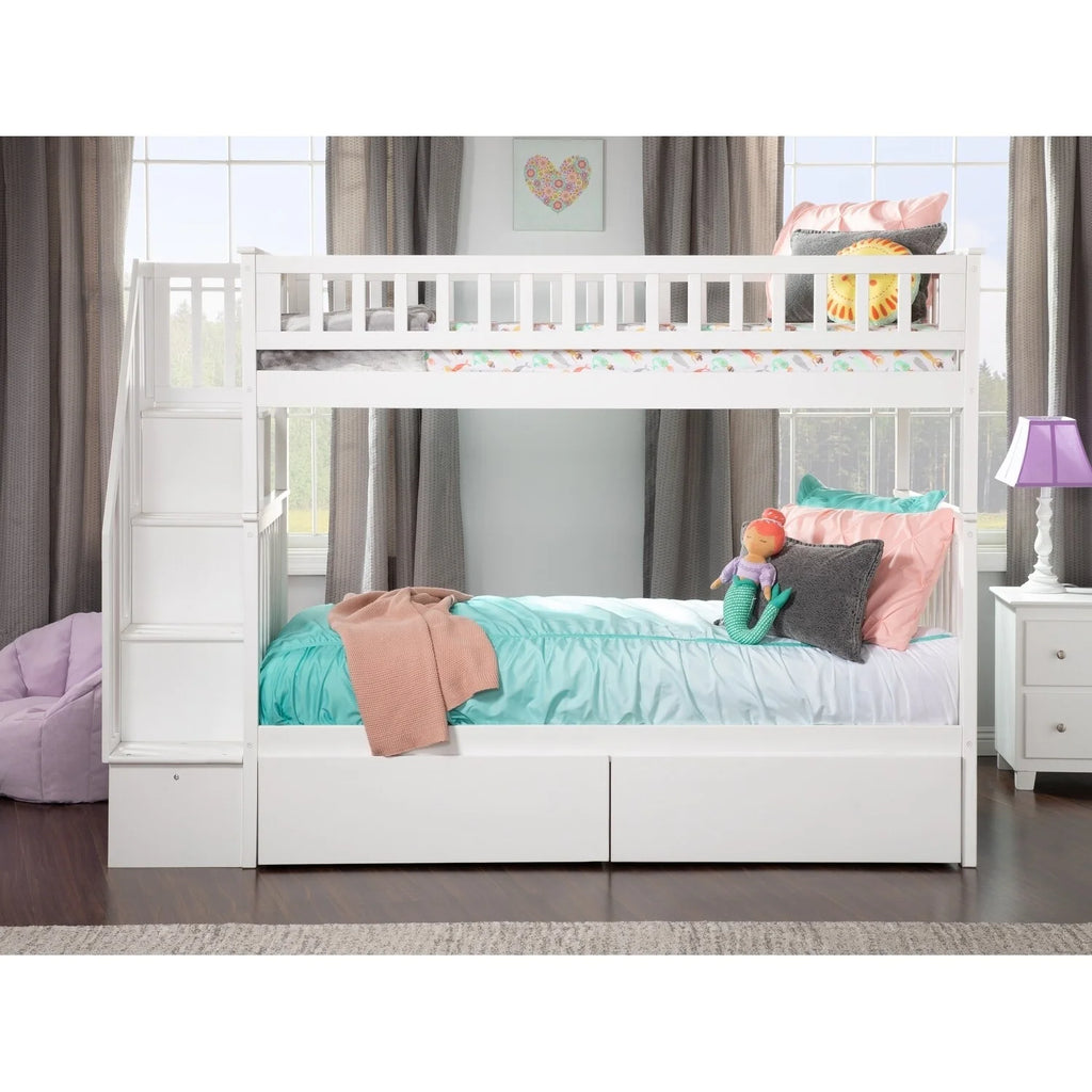 White Twin over Twin Bunk Bed with 2 Bed Drawers Y51579