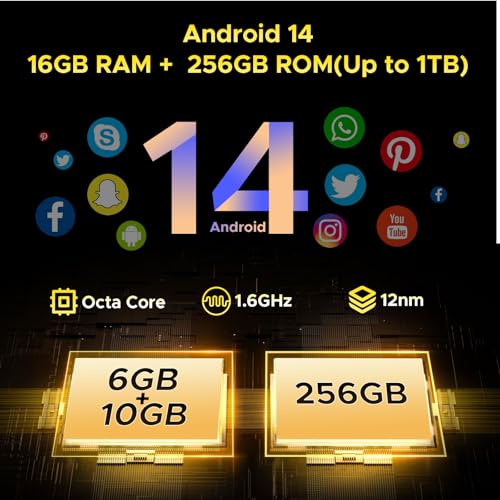 Rugged Smartphone Unlocked 10800mAh Battery 16GB+256GB Android 14 Q704779