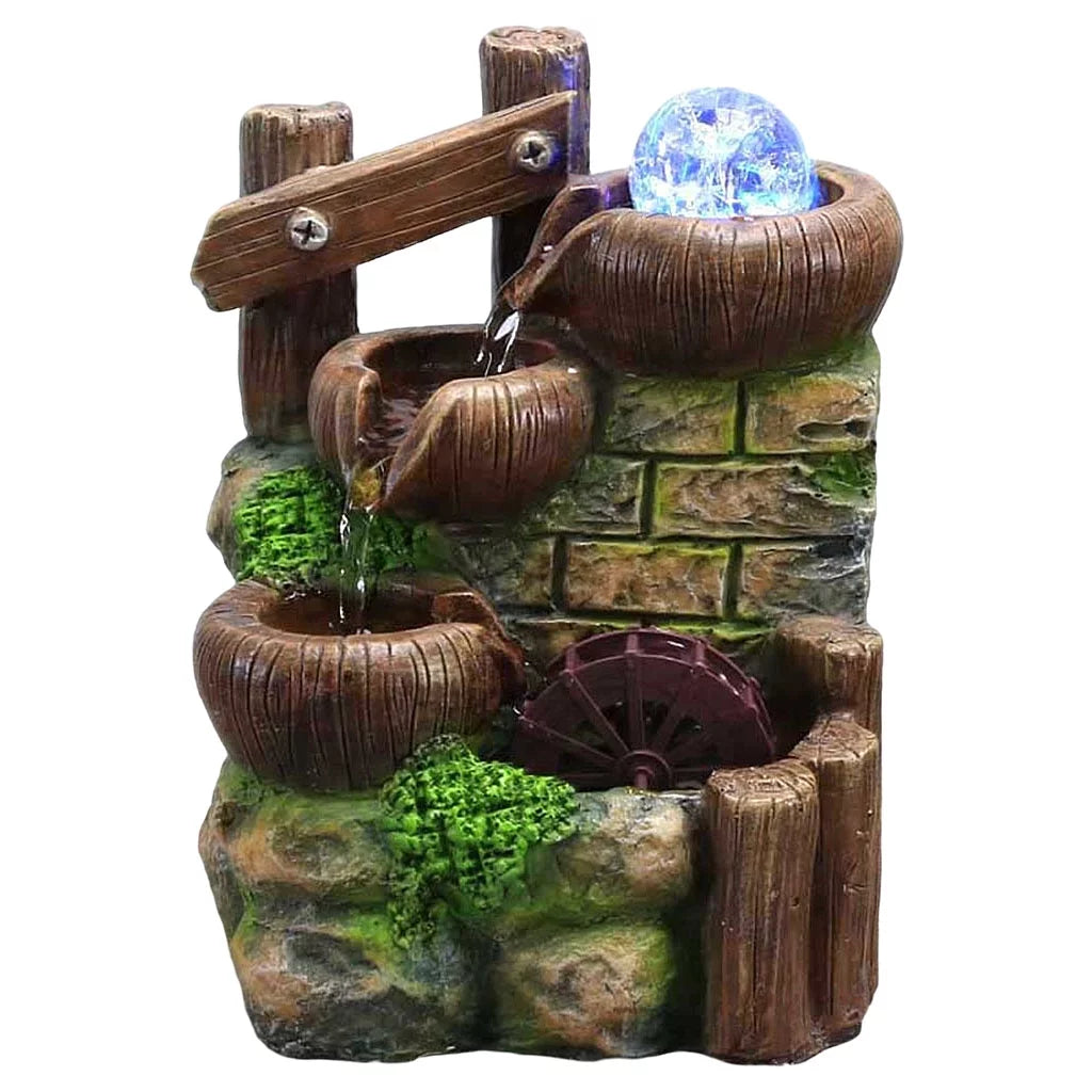 Tabletop Fountain Waterfall with LED Light Automatic Pump Z1184