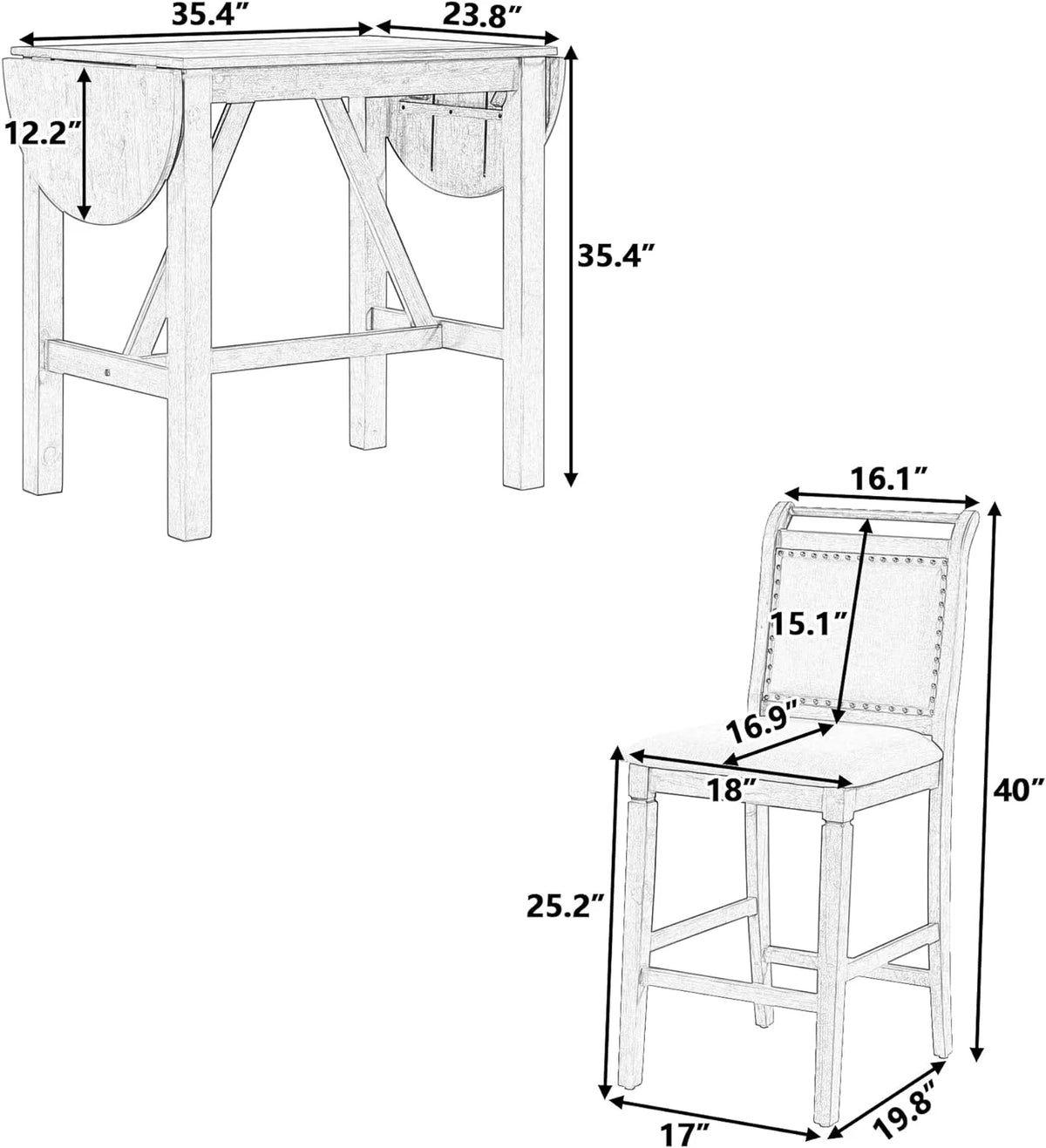 3-Piece Wood Counter Height Dining Table Set with 2 Upholstered Chairs and Drop Leaf Z506391