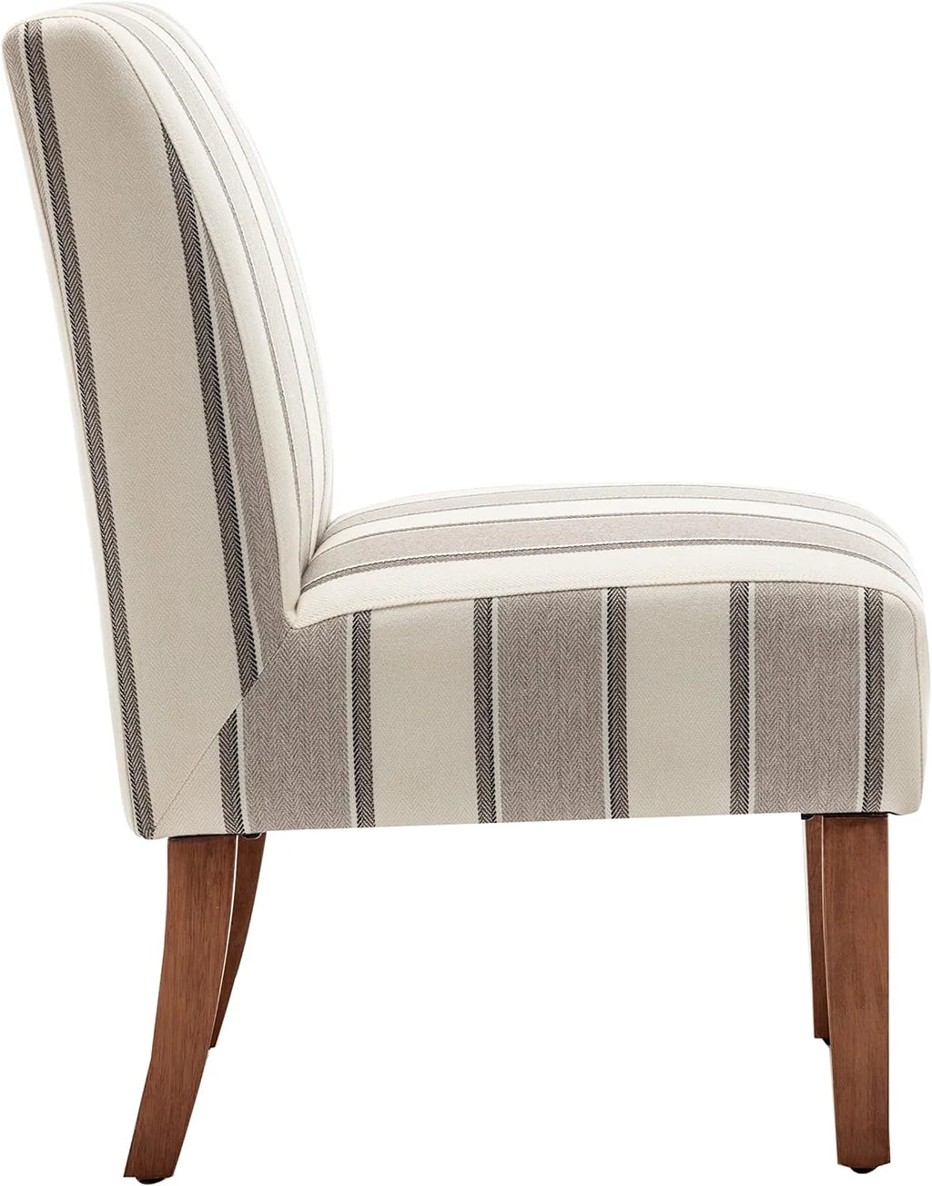 Brown and White Stripe Fabric Armless Accent Chair with Wood Legs E1163