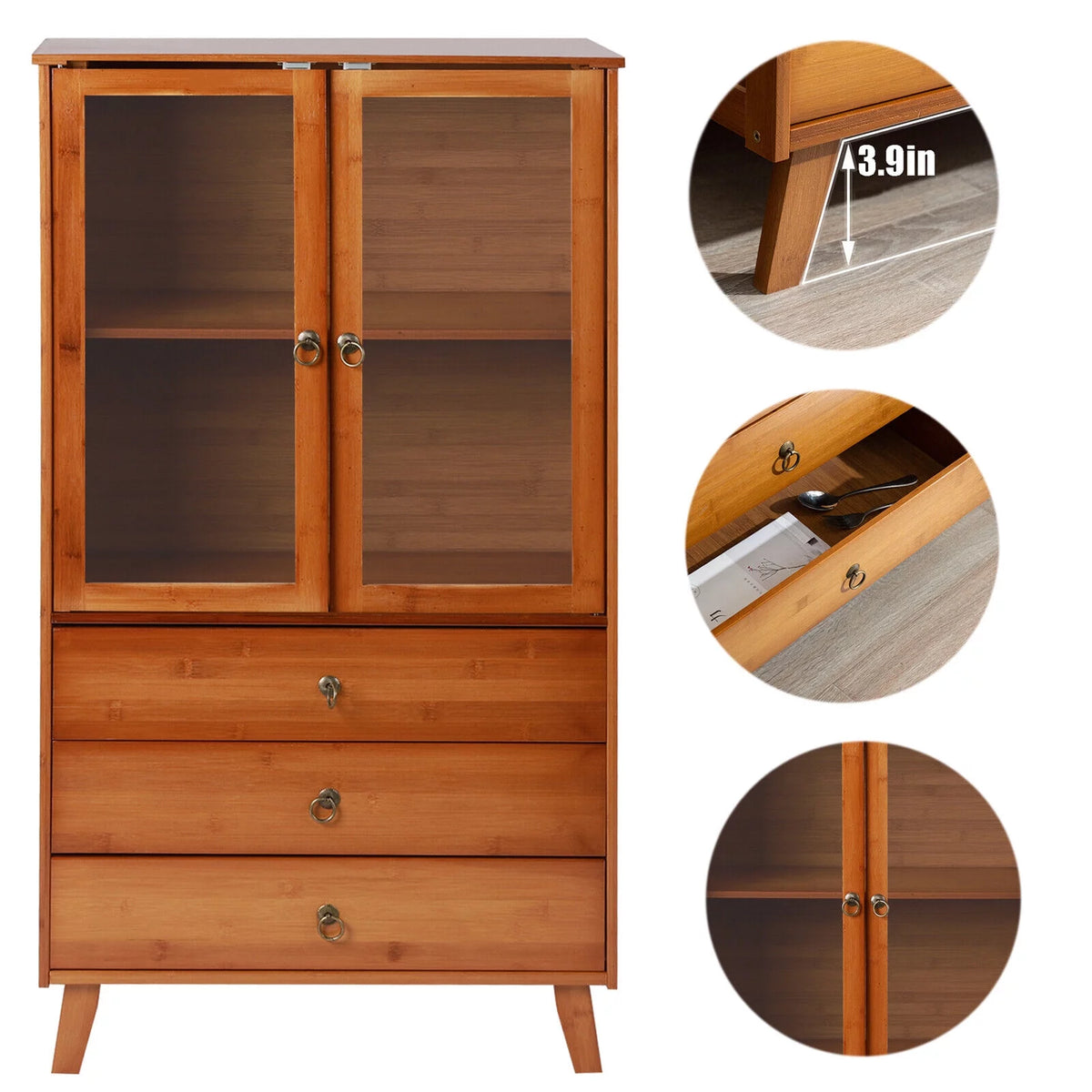 Bamboo Storage Cabinet 3 Drawers 2 Doors Y5402