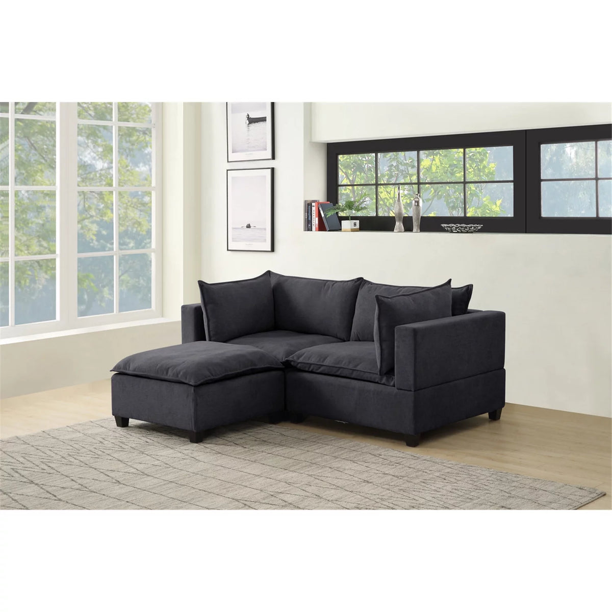 Dark Gray Fabric Sectional Loveseat Ottoman K777013