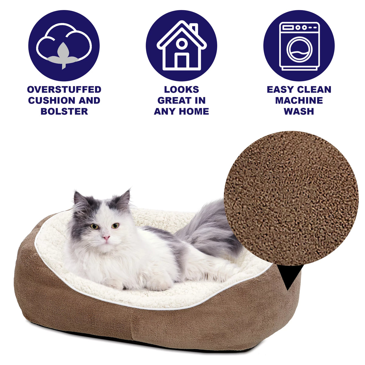 Ultra-Soft Fleece Dog & Cat Bed, Small, Brown G8356